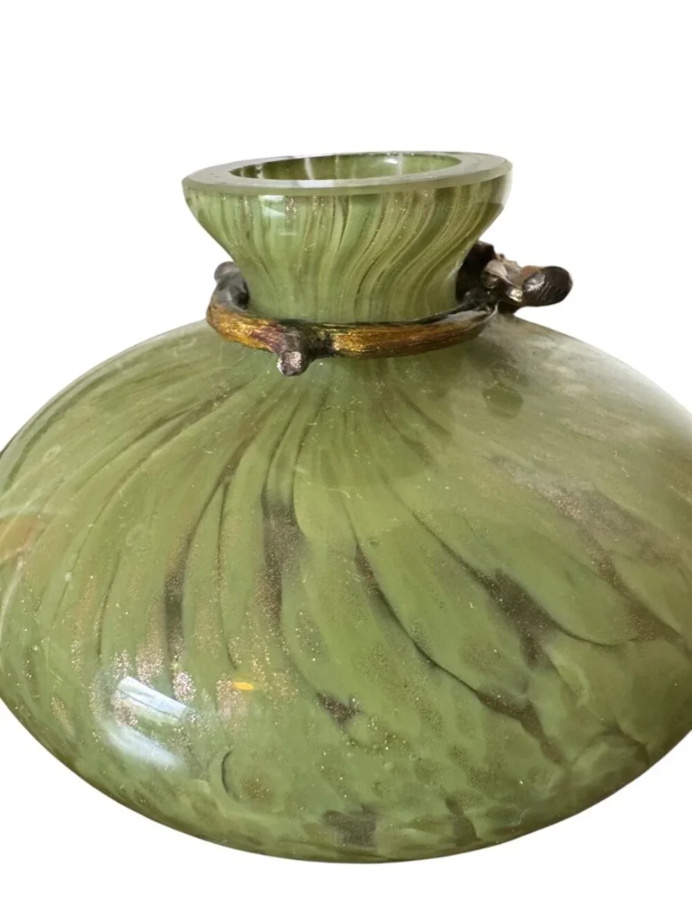 Vintage Jay Strongwater Swarovski Enamel Hand Blown Green/Gold Glass Acorn Vase